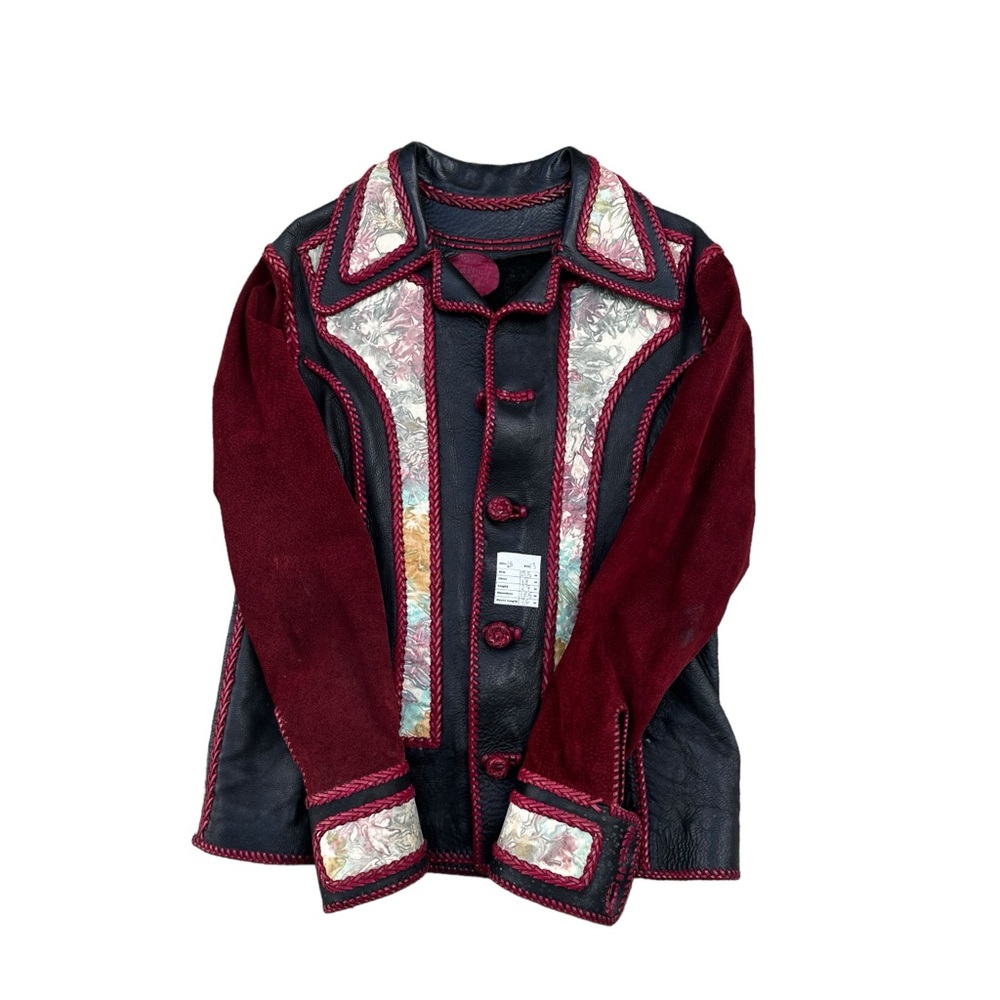 North Beach Leather Jacket Handcrafted Pitiquito Sonora Mexico Size L Floral Red